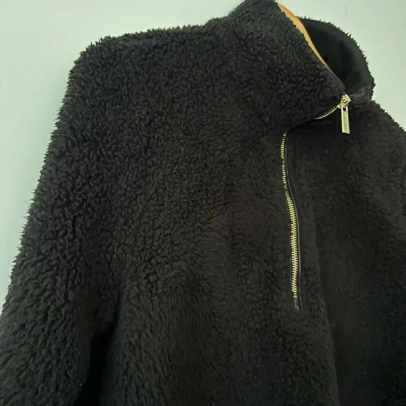 Calvin Klein Sherpa Mock Neck Quarter Zip Black Gold Zipper Size Small - Picture 3 of 5